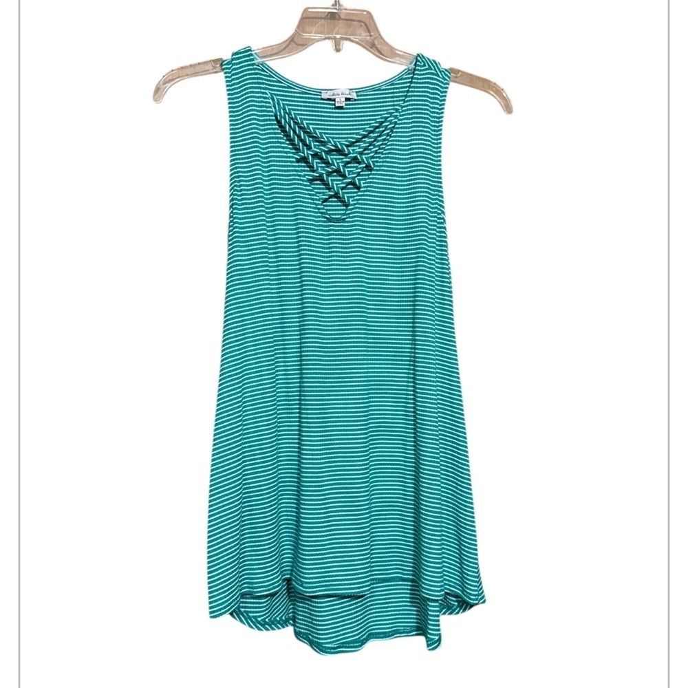 White Birch Striped Green & White  Sleeveless Striped Tank Long Size Large